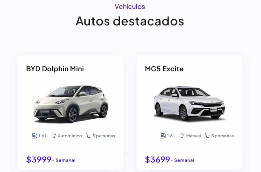 Algunos de los autos anunciados en el sitio web de OCN muestran costos de alquiler de aproximadamente 3.000 pesos (US $ 161) por semana.