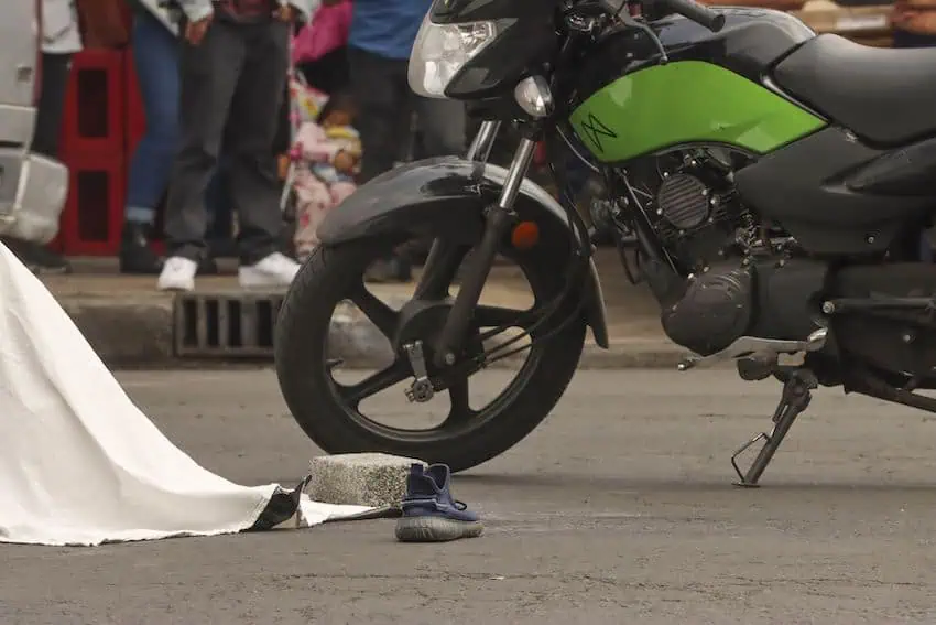 motorcycle wheel at scene of accident
