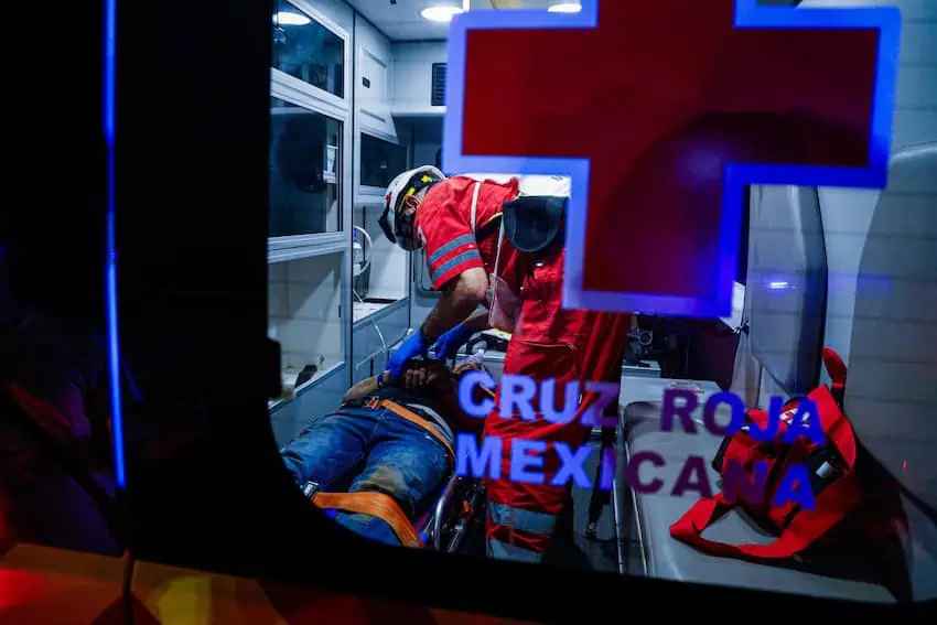 inside a Cruz Roja ambulance