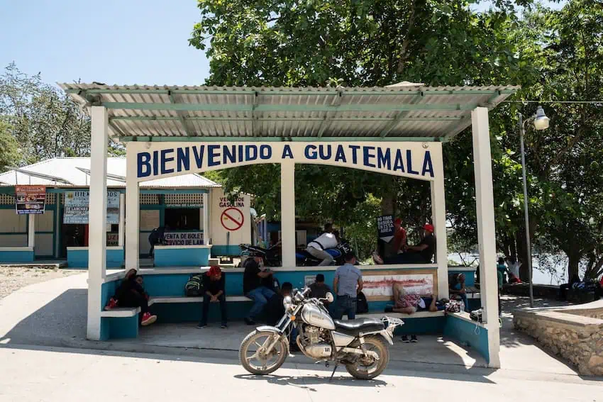 border building in Guatemala with a welcome sign