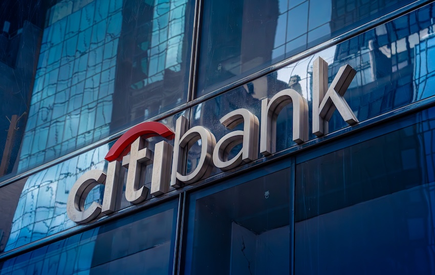 Citibank logo on a glossy building