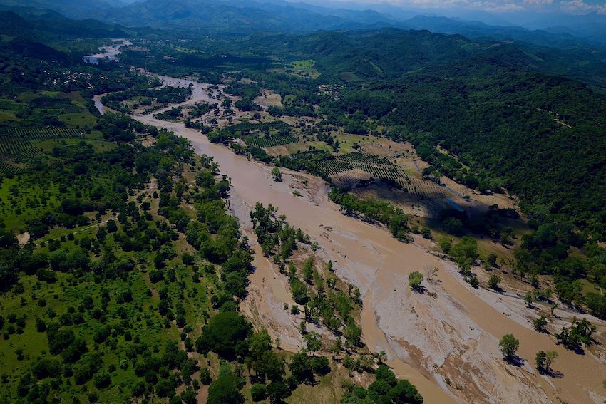 An aerial shot of Álamo, Veracruz, which was inundated by rainfall from the simultaneous passage of Hurricane Priscilla and Tropical Storm Raymond.