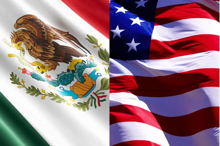 Banderas de México y Estados Unidos, una al lado de la otra