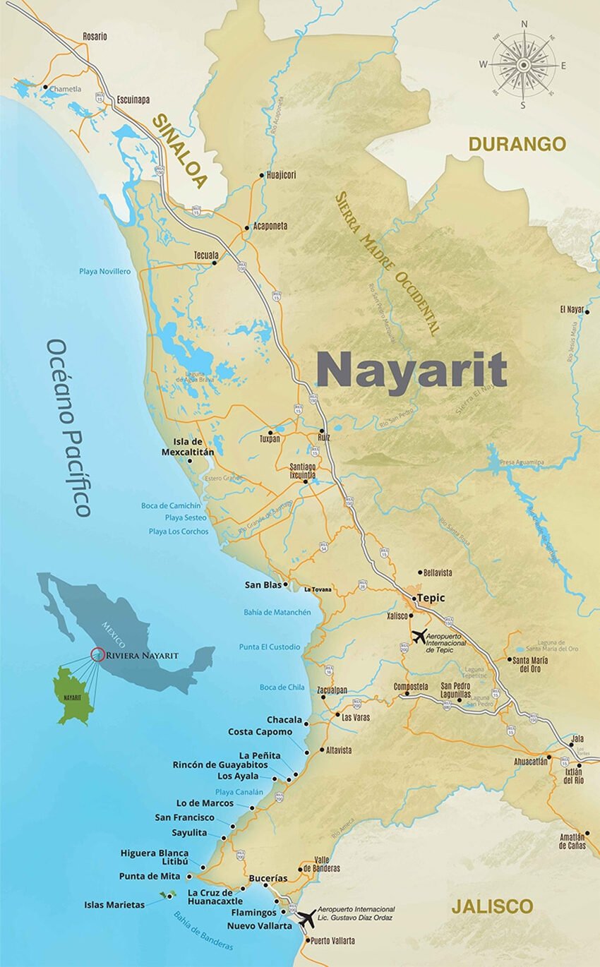 Un mapa de la Riviera Nayarit