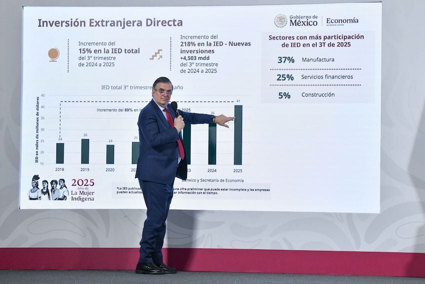 Marcelo Ebrard presentando durante la mañanera