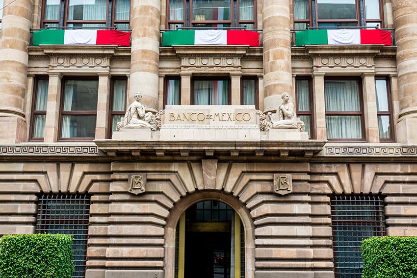 The entrance of the Bank of Mexico
