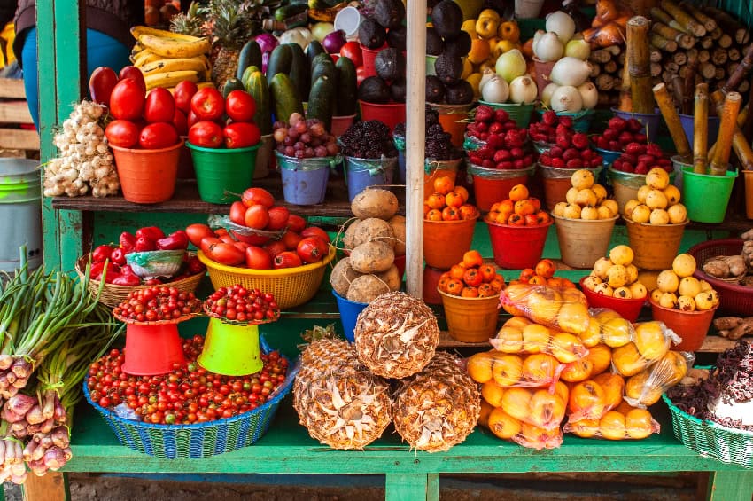 Frutas y verduras en un mercado de México